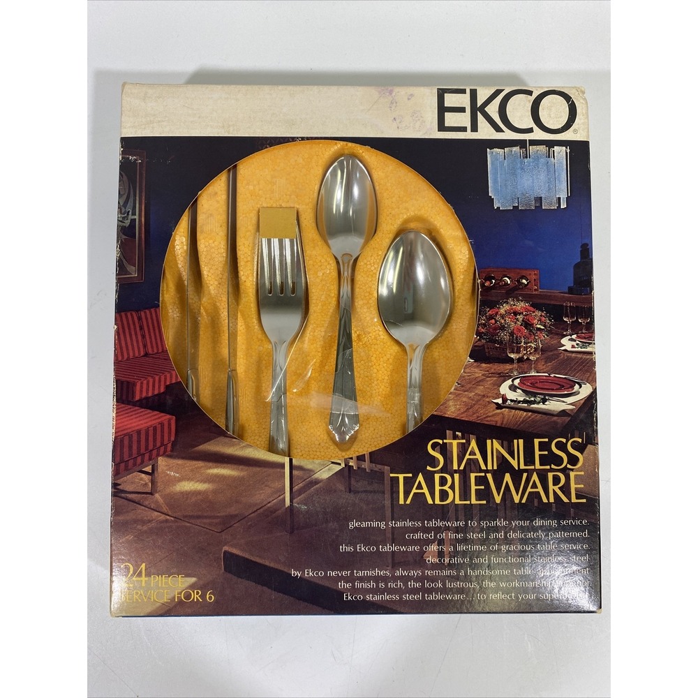 Vintage MCM EKCO Stainless Tableware Silverware Set NEW NOS‎ 24 Pc Service